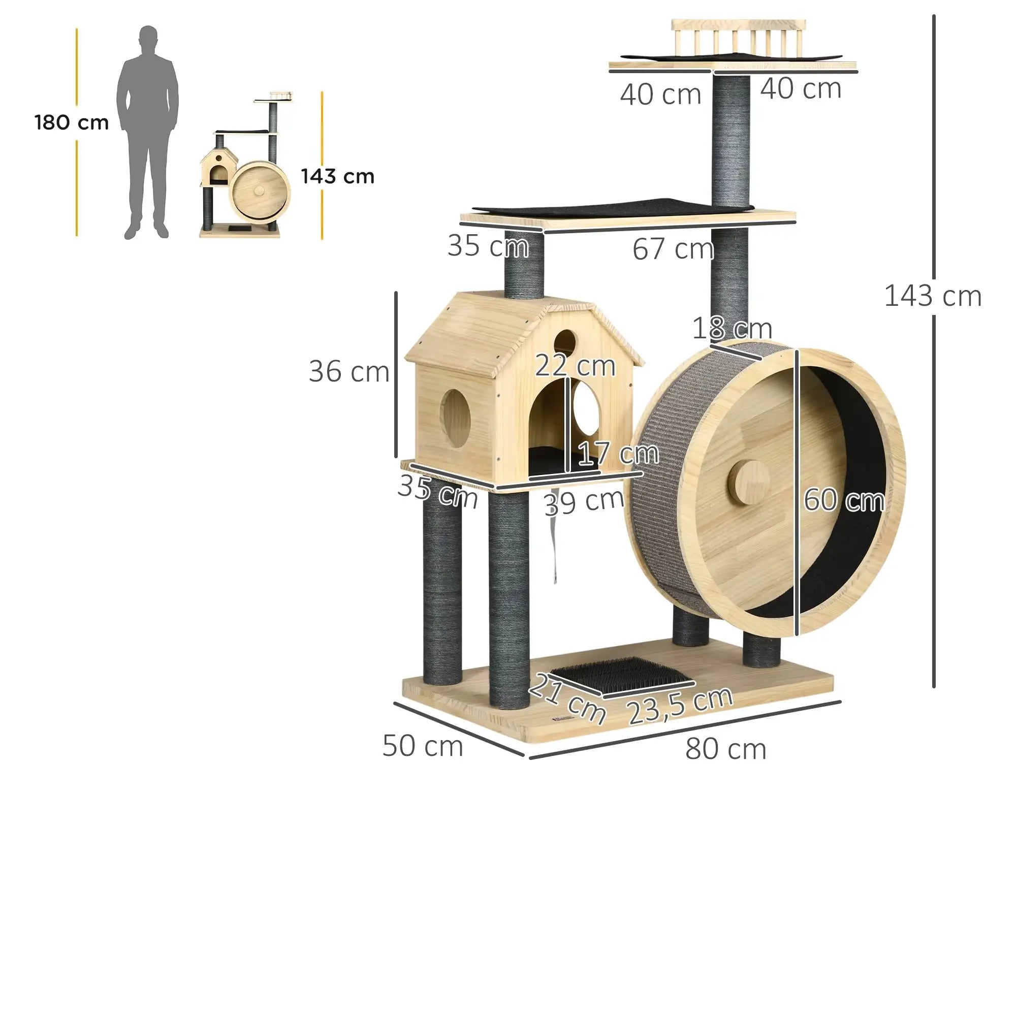 SPINWOOD ELITE – ARBRE À CHAT DESIGN EN BOIS MASSIF NOUVELLE GÉNÉRATION 143 CM