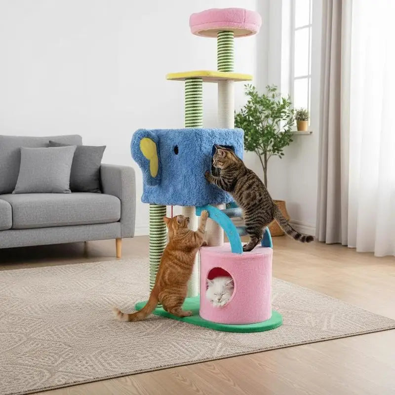 ARBRE À CHAT ÉLÉPHANT AVEC NICHES ET PLATEFORME D'OBSERVATION