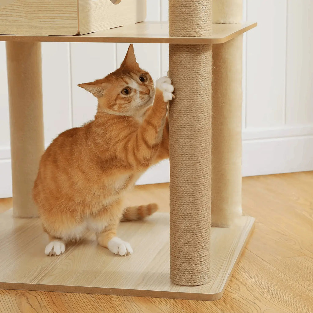 Arbre à chat en bois PrimeFeline 180 cm –  La tour féline haut de gamme pour chats d’intérieur