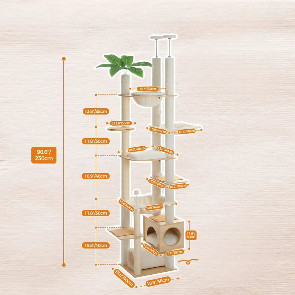 Arbre à chat en bois SkyLuxe Vertical – Le royaume félin du sol au plafond