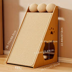 GRIFFOIR POUR CHAT EN BOIS – GRIFFOIR VERTICAL AVEC 3 BALLES SUPÉRIEURES, BALLE SUSPENDUE & CACHETTE