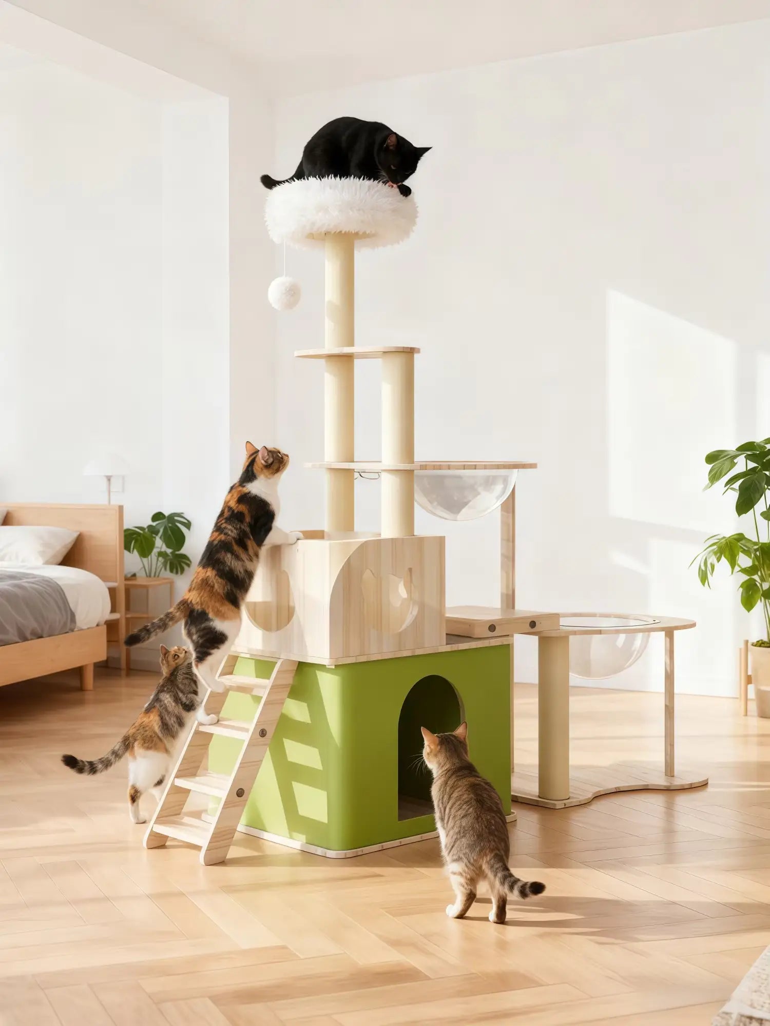 Arbre à chat en bois RoyalZenith – L’arbre à chat premium pour félins actifs