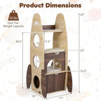 ARBRE À CHAT FUSÉE EN BOIS AVEC MAISON 2 ÉTAGES