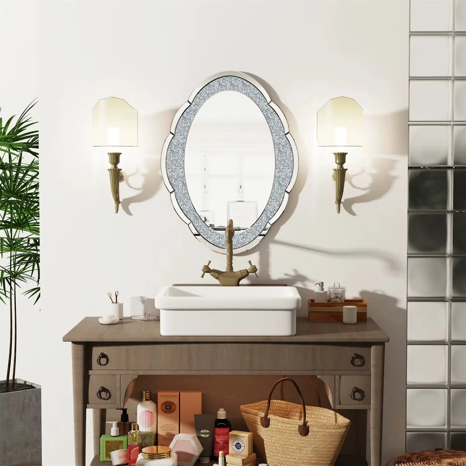 Grand miroir mural nuage contemporain scintillant