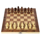 ÉCHIQUIER PLIABLE EN BOIS 3 EN 1 – ÉCHECS, DAMES & BACKGAMMON