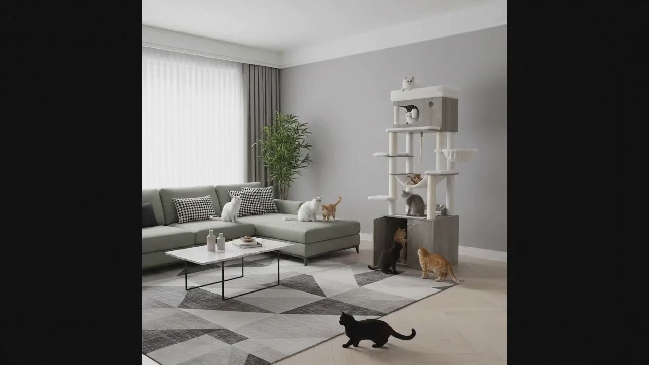 Arbre à chat en bois GrandeurFeline – Le palace tout-en-un pour votre chat 176 cm