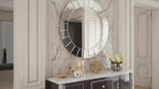 Grand miroir mural rond design moderne argent