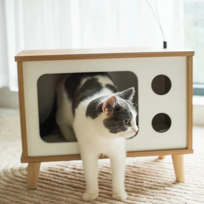 ARBRE À CHAT RÉTRO TÉLÉVISION