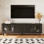 Meuble TV design noir avec verre cannelé et rangement optimal