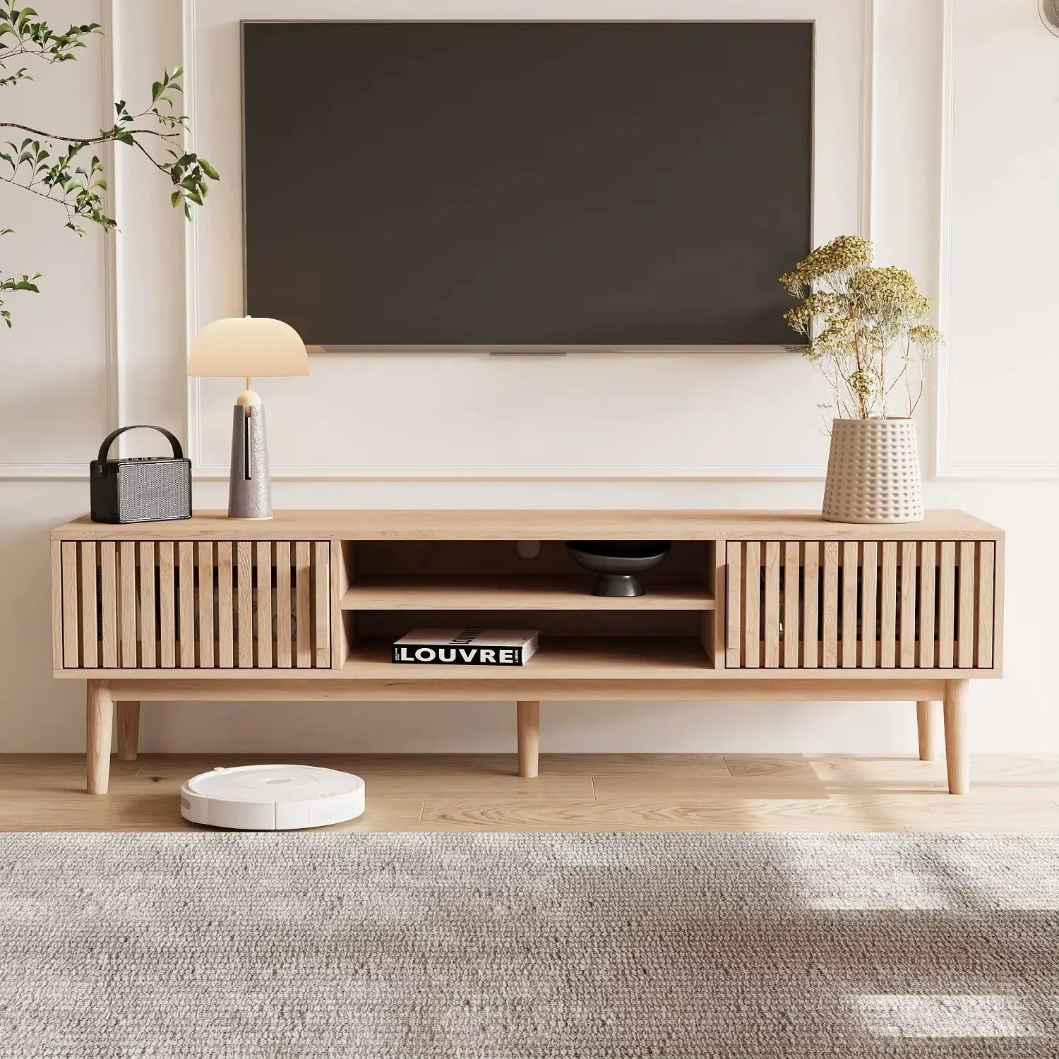 Meuble TV en bois  fonctionnel avec rangements