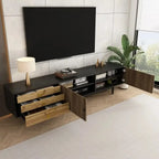 Meuble TV 180 cm bois & noir avec façades texturées