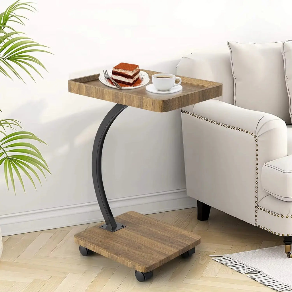 Table d’appoint roulante en Bois Massif Design compact et multifonction