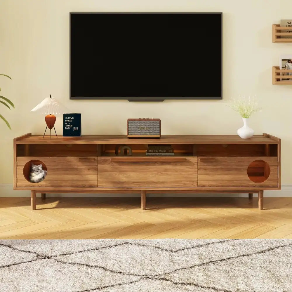 Meuble TV design avec niche pour chat original & fonctionnel