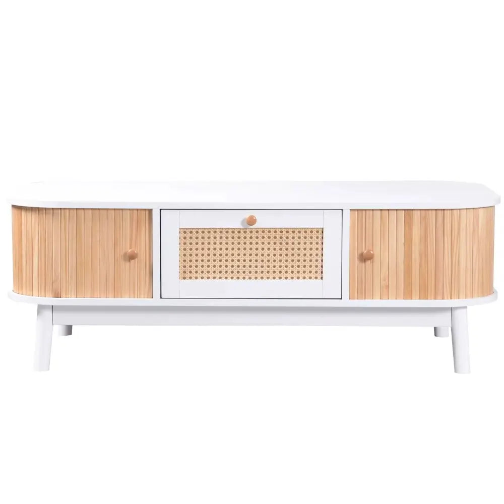 Table basse rotin et bois avec rangement intégré