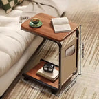 Table d’appoint roulante en bois massif avec rangement