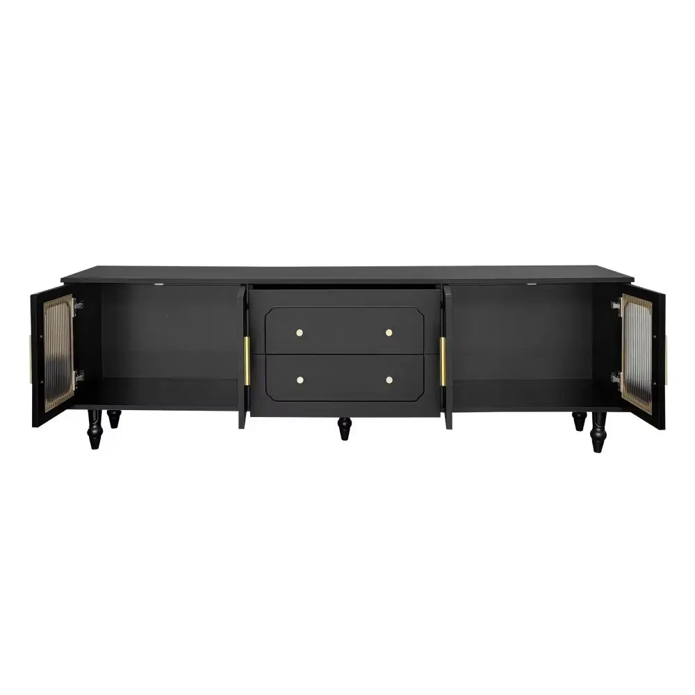 Meuble TV design noir avec verre cannelé et rangement optimal