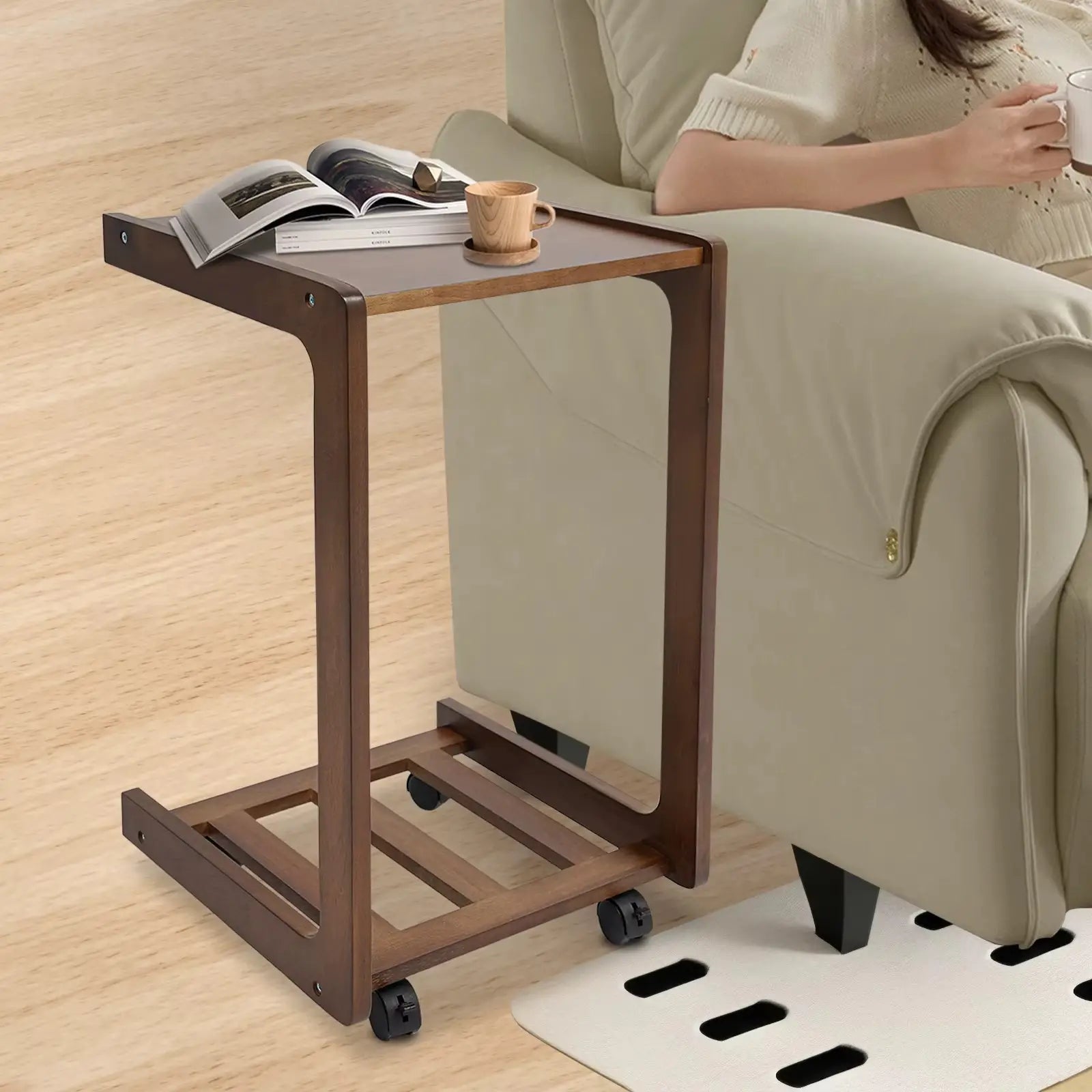 Table d’Appoint en Forme C avec Roulettes