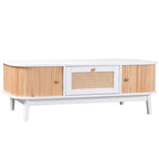 Table basse rotin et bois avec rangement intégré