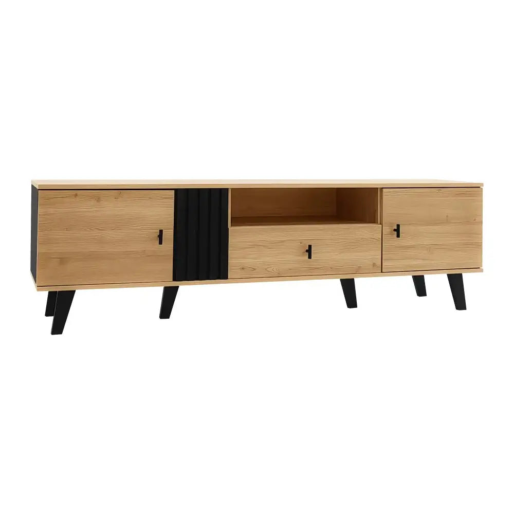 Meuble TV  bois & noir design moderne et contrasté