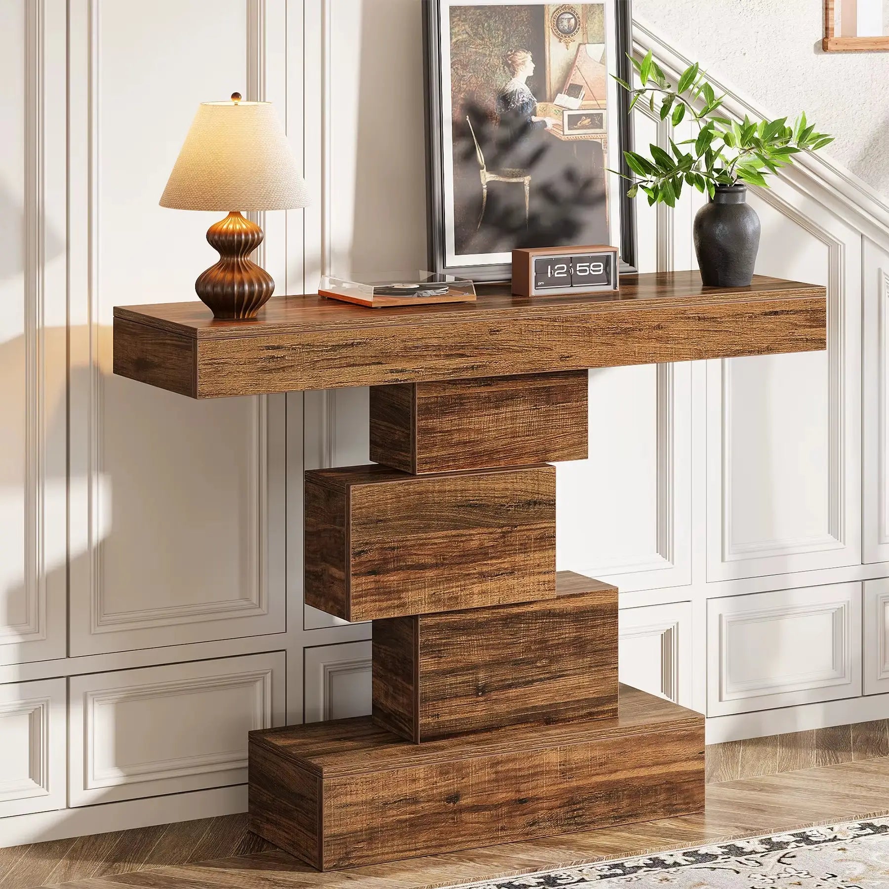 Table console design industriel à structure géométrique