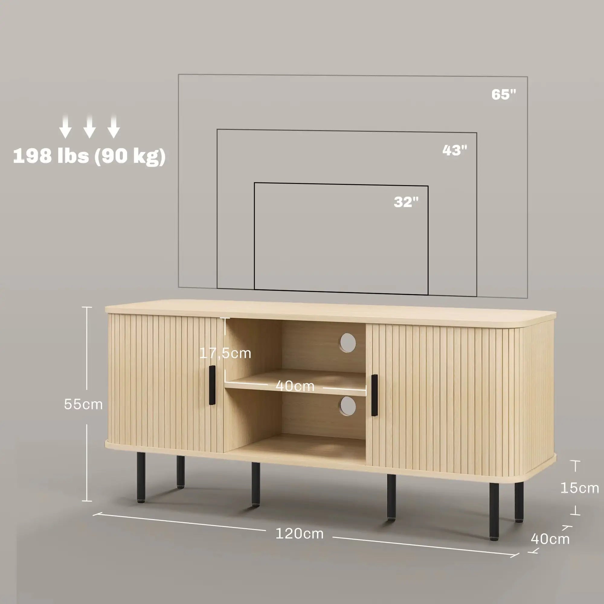 Meuble TV moderne bois et noir avec portes tambour
