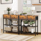 Table Console Fine avec 2 Tiroirs et Étagères