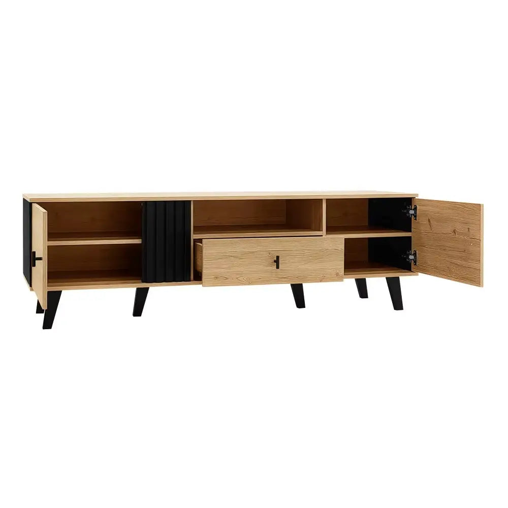 Meuble TV  bois & noir design moderne et contrasté