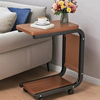 Table d’appoint roulante en bois massif avec rangement