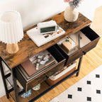 Table Console Fine avec 2 Tiroirs et Étagères