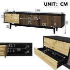 Meuble TV 180 cm bois & noir avec façades texturées