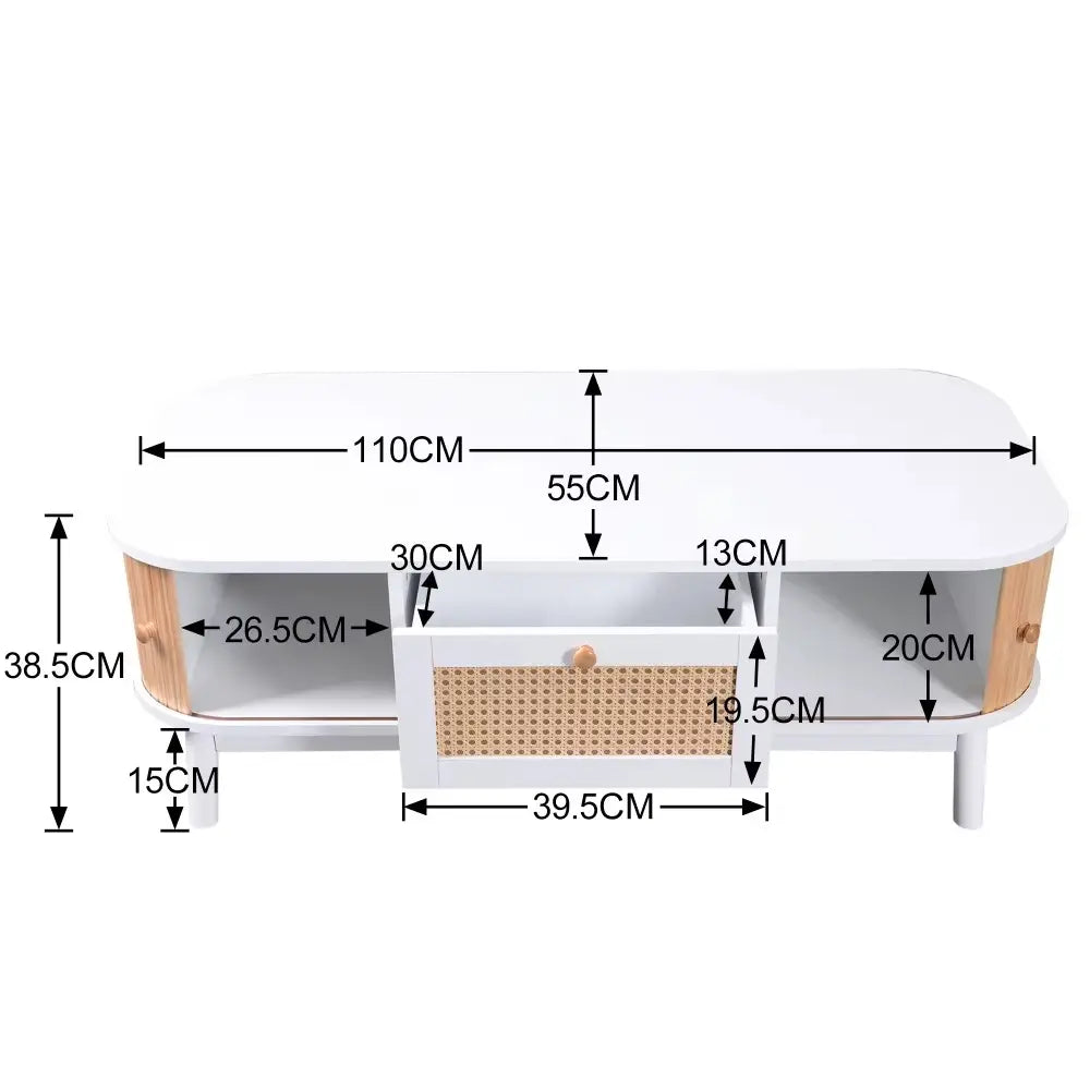 Table basse rotin et bois avec rangement intégré