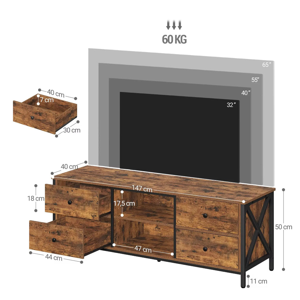 Meuble TV industriel robuste & fonctionnel en bois et métal