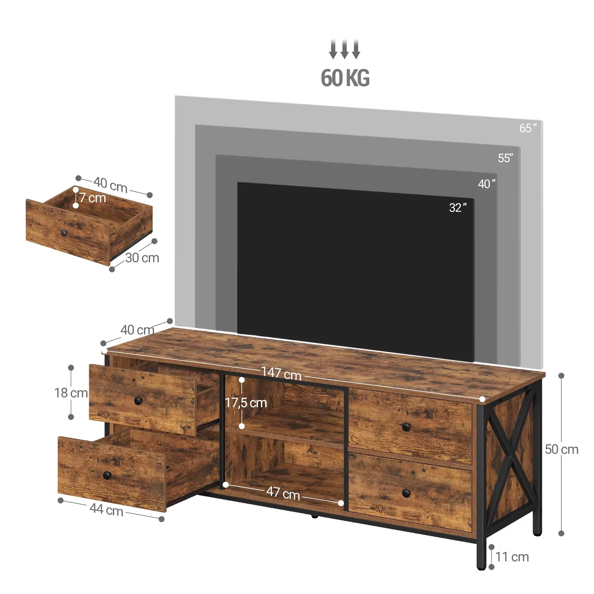 Meuble TV industriel robuste & fonctionnel en bois et métal