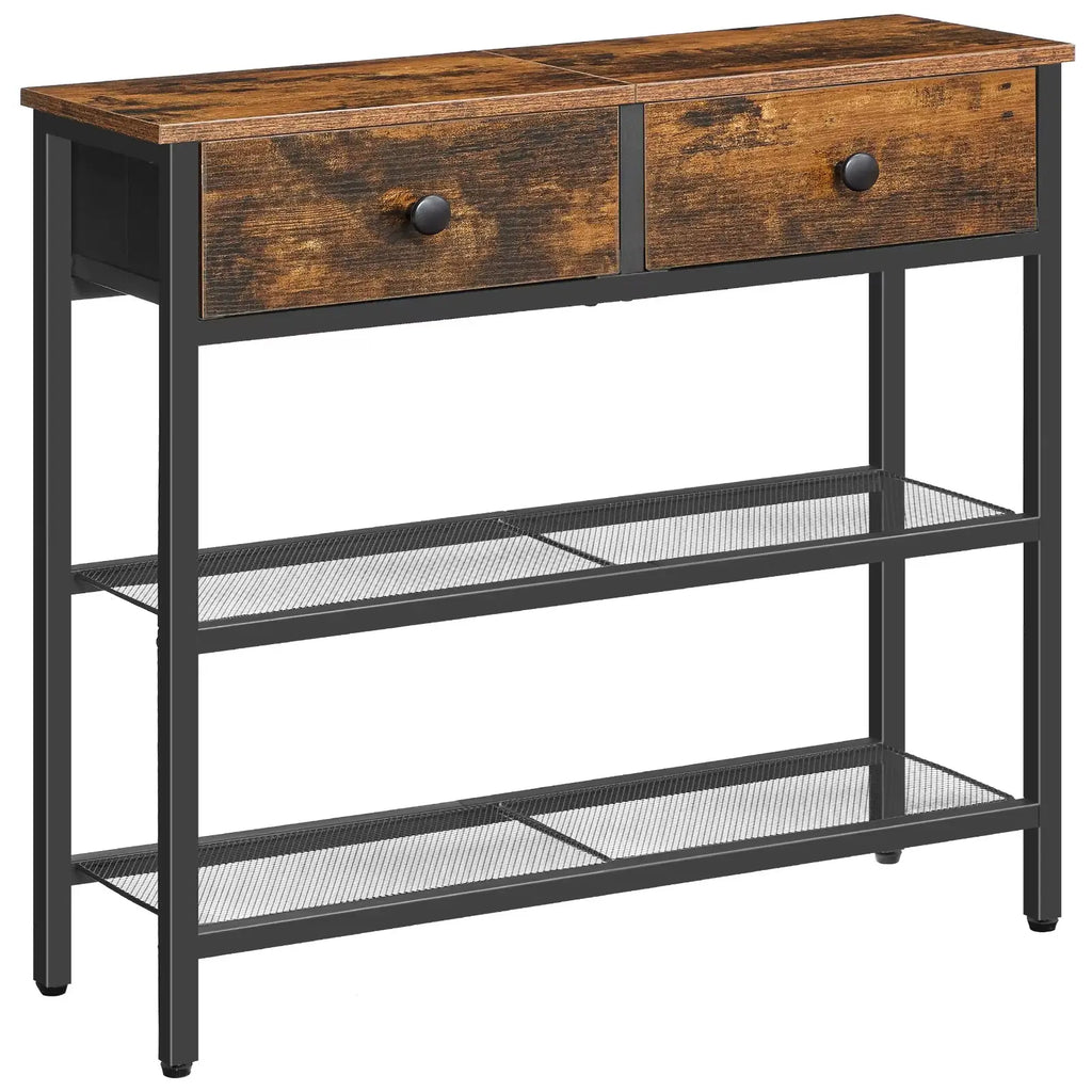 Table Console Fine avec 2 Tiroirs et Étagères