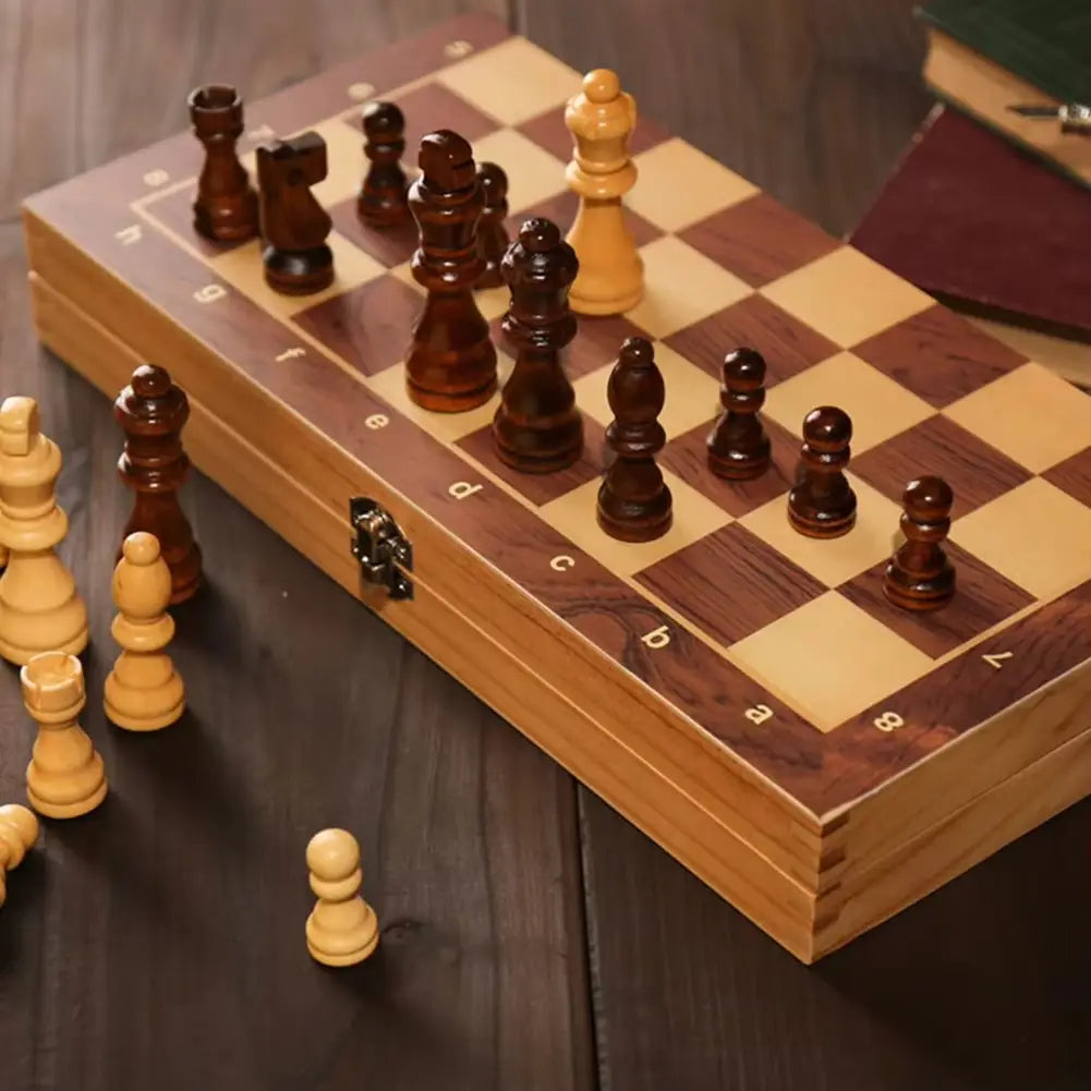 JEU D’ÉCHECS 3 EN 1 EN BOIS MASSIF PLIABLE 29x29 CM
