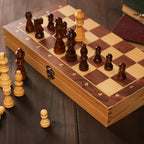 JEU D’ÉCHECS 3 EN 1 EN BOIS MASSIF PLIABLE 29x29 CM