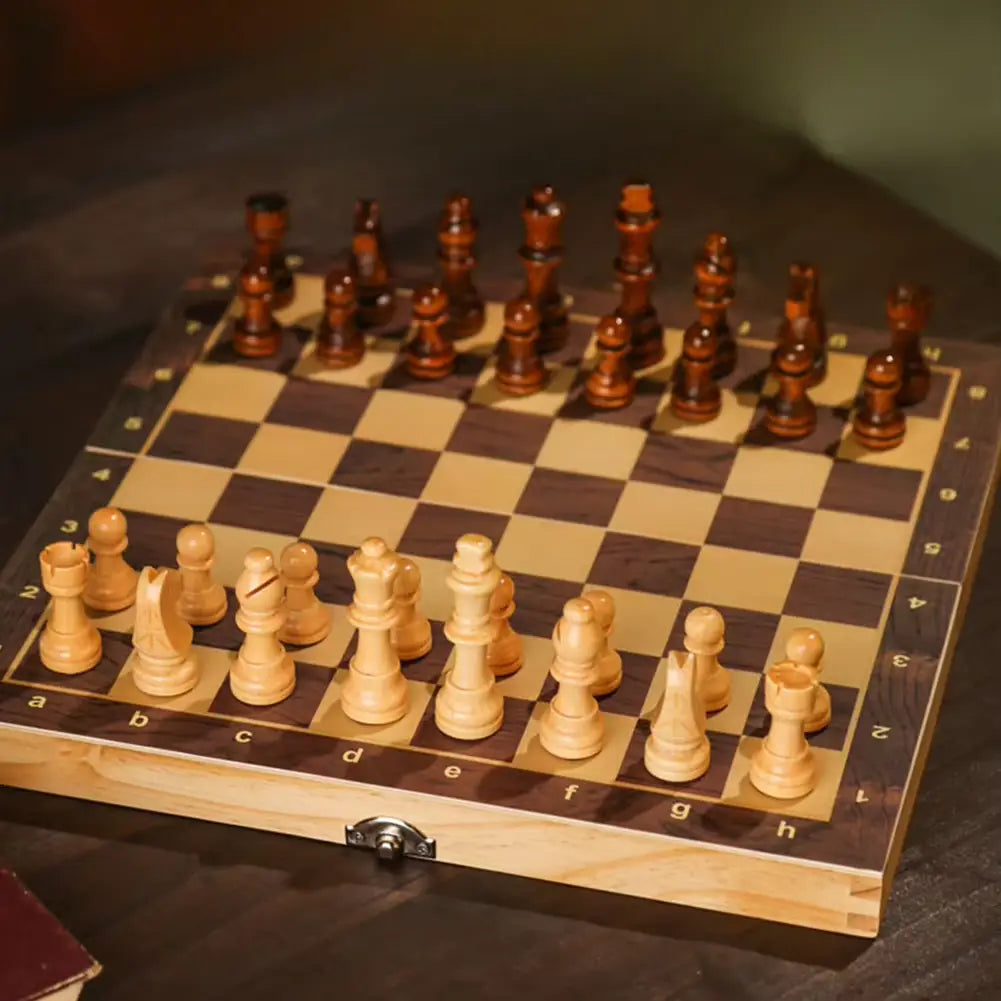 JEU D’ÉCHECS 3 EN 1 EN BOIS MASSIF PLIABLE 29x29 CM