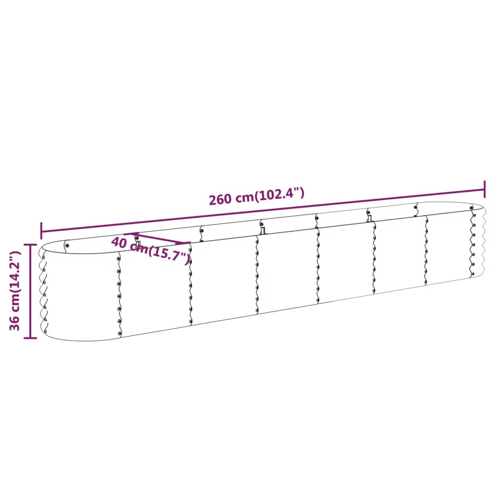 JARDINIÈRE SURÉLEVÉE DESIGN EN ACIER GALVANISÉ, 260 X 40 X 36 CM – POTAGER PREMIUM
